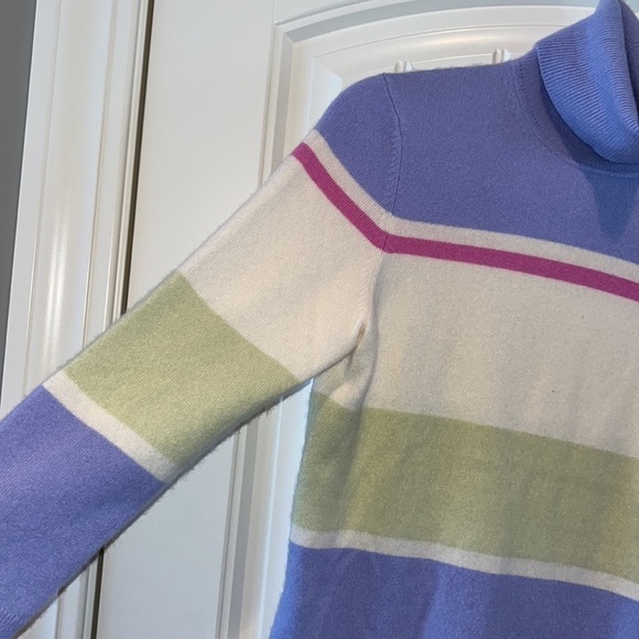 BEAUTIFUL pastel stripe Ann Taylor cashmere turtleneck sweater 3/4 sleeve M - Picture 5 of 7